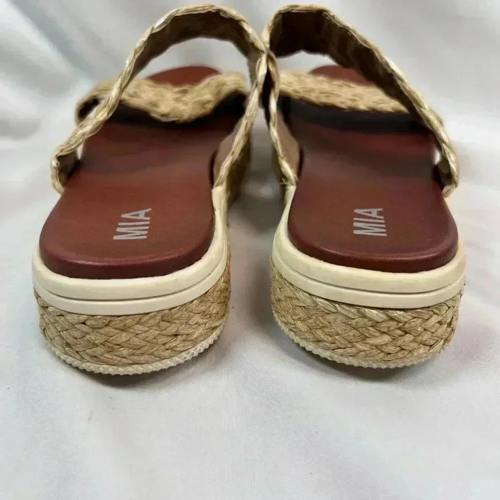 MIA Cami Size 9.5 Sandal Raffia Natural Neutral Platform Double Band